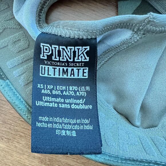 PINK Ultimate Victoria's Secret Sports Bra Size XS Camo Green Ultimate Unlined - Picture 6 of 7